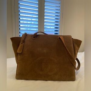 CHANEL Shoulder Bag Brown Suede Leather